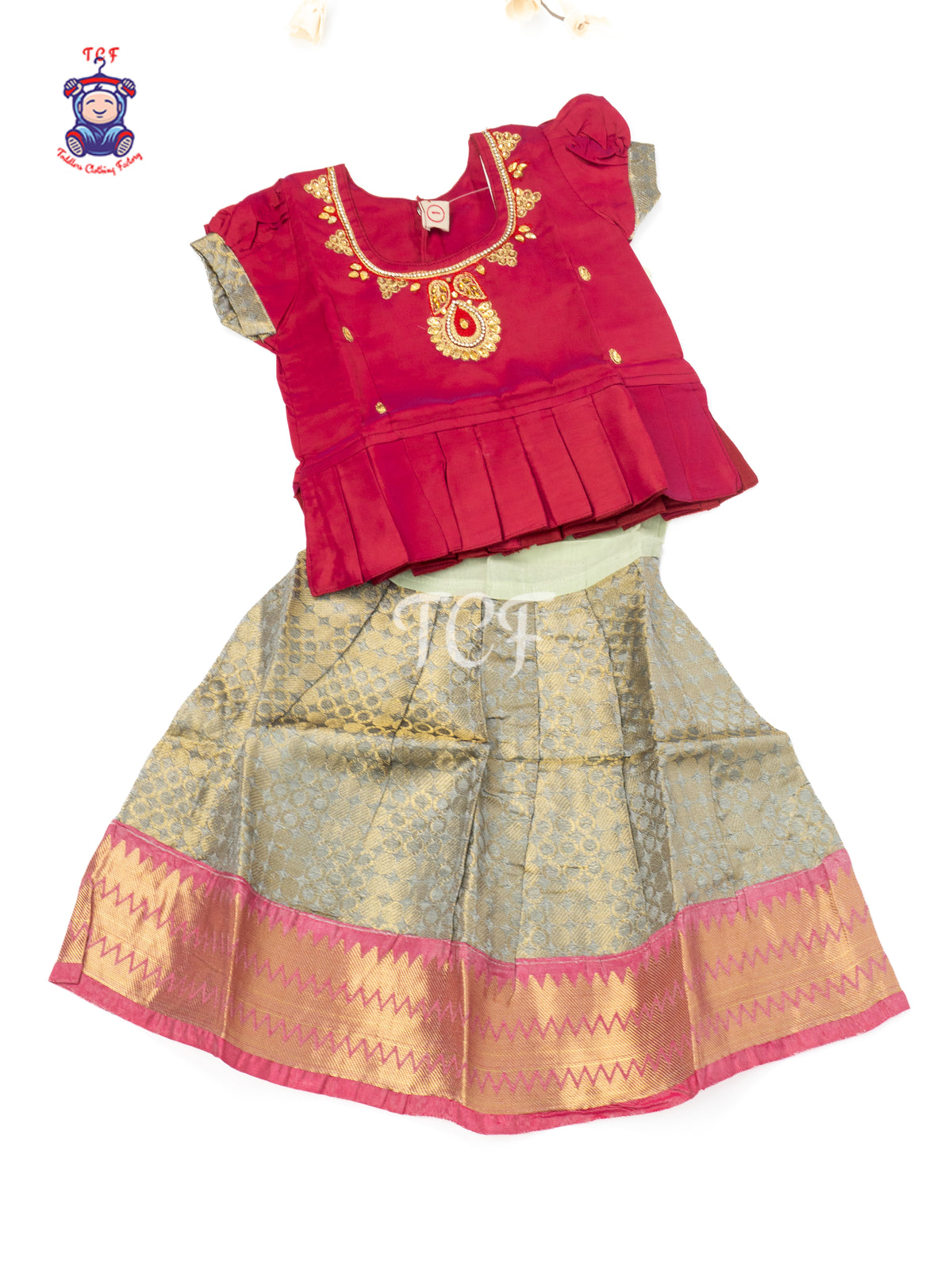 Rani Pink & Gold - Baby Girls Readymade Pavadai Sattai