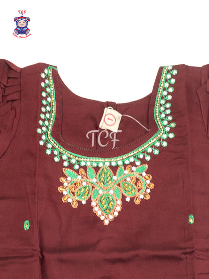 Maroon & Green - Girls Readymade Pavadai Sattai