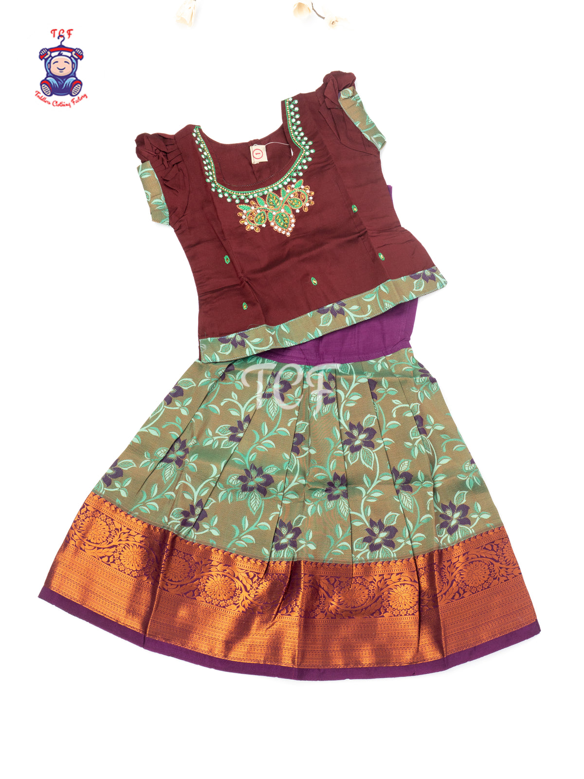 Maroon & Green - Girls Readymade Pavadai Sattai