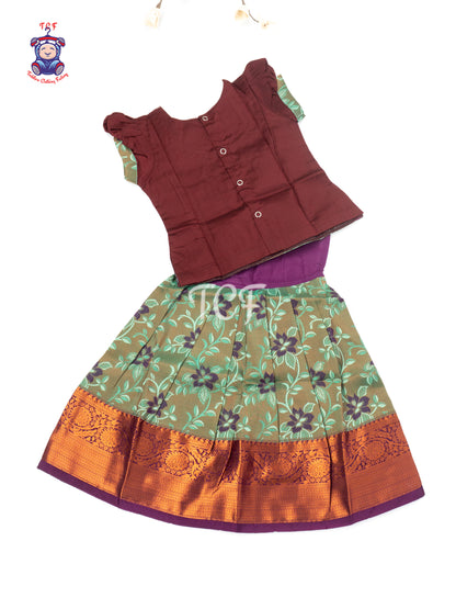 Maroon & Green - Girls Readymade Pavadai Sattai