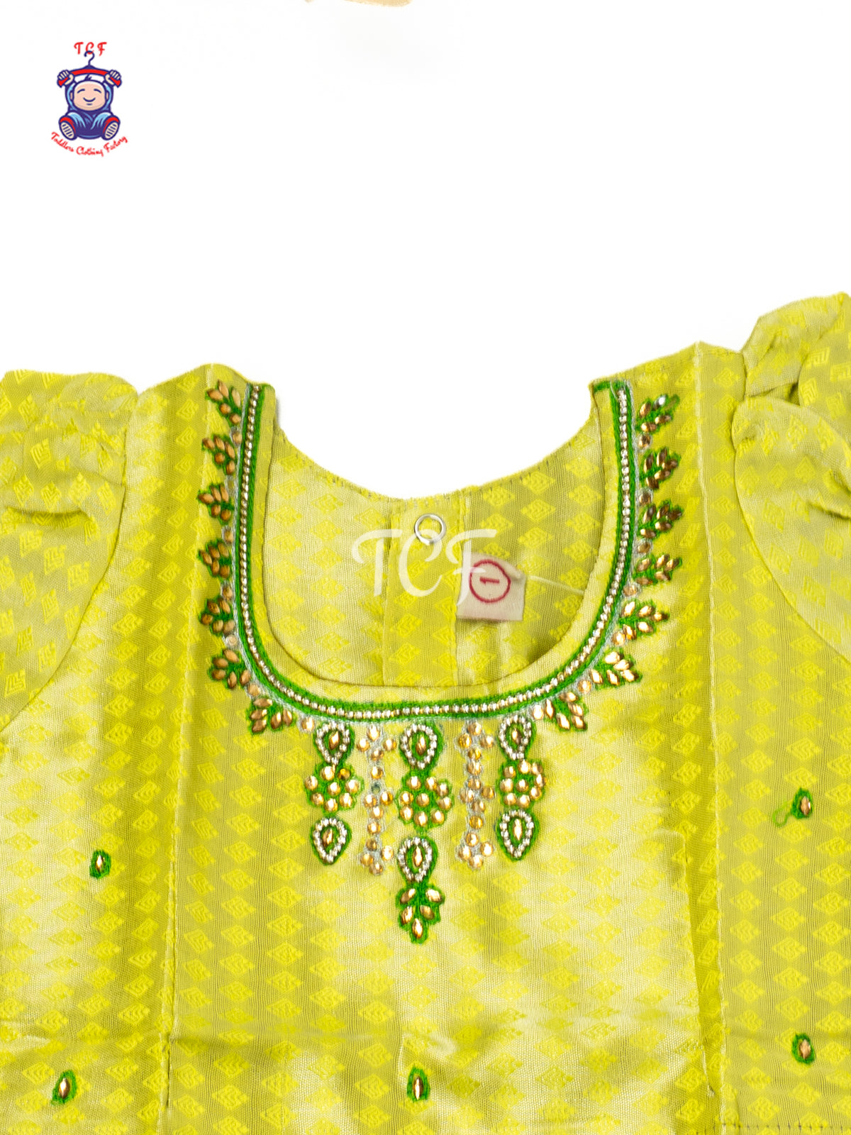 Lime Green & Green Embroidered Girls Readymade Pavadai Sattai