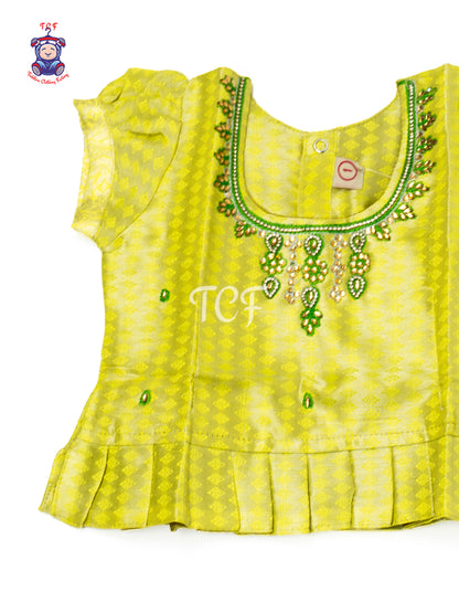Lime Green & Green Embroidered Girls Readymade Pavadai Sattai
