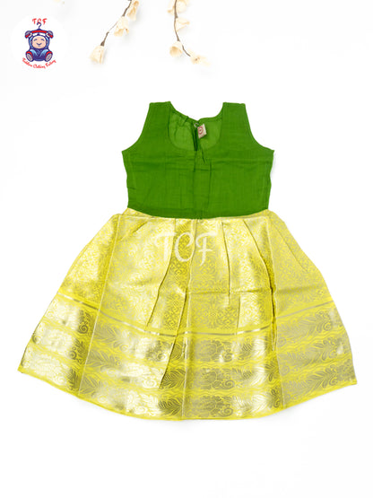 Lime Green & Green Embroidered Girls Readymade Pavadai Sattai