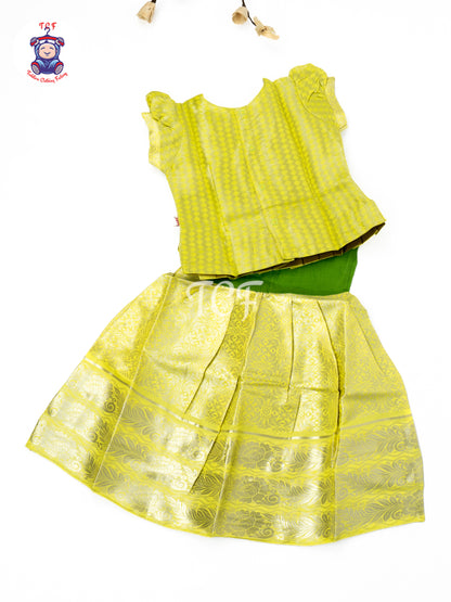 Lime Green & Green Embroidered Girls Readymade Pavadai Sattai