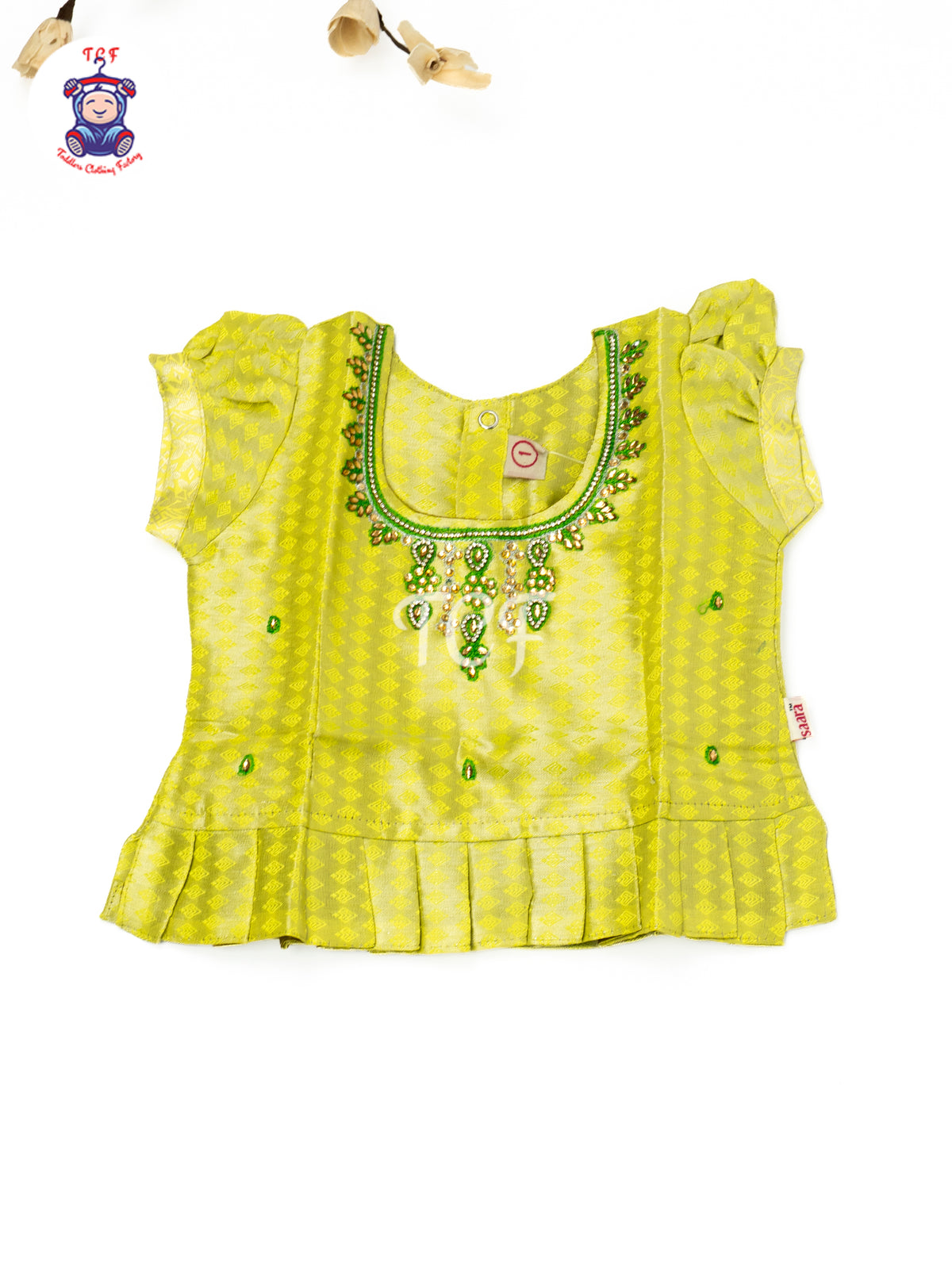 Lime Green & Green Embroidered Girls Readymade Pavadai Sattai