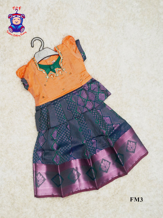 Orange & Periwinkle - Newborn Pavadai Sattai