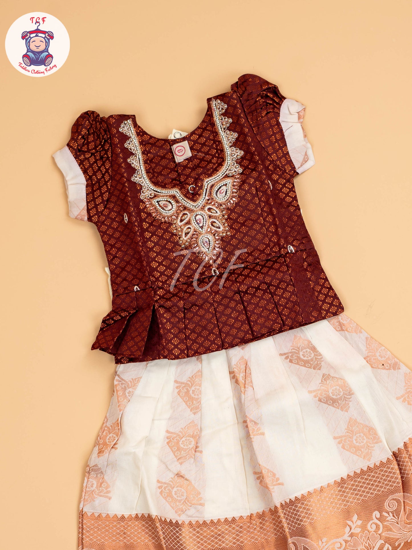 Maroon & Half White Kerala Cotton - Pavadai Sattai