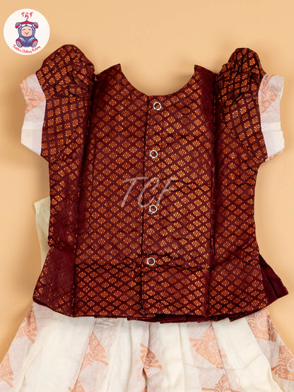 Maroon & Half White Kerala Cotton - Pavadai Sattai