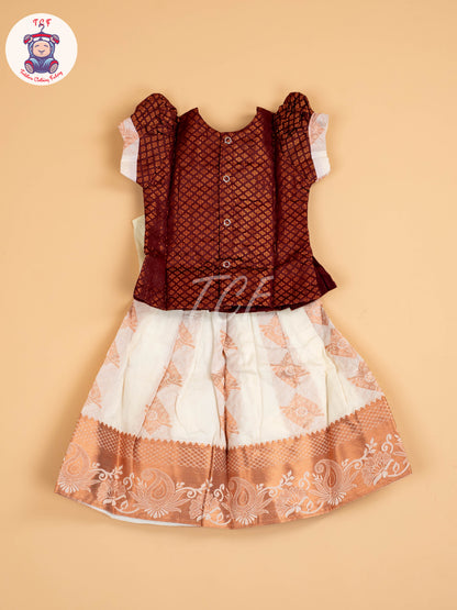 Maroon & Half White Kerala Cotton - Pavadai Sattai