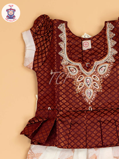 Maroon & Half White Kerala Cotton - Pavadai Sattai