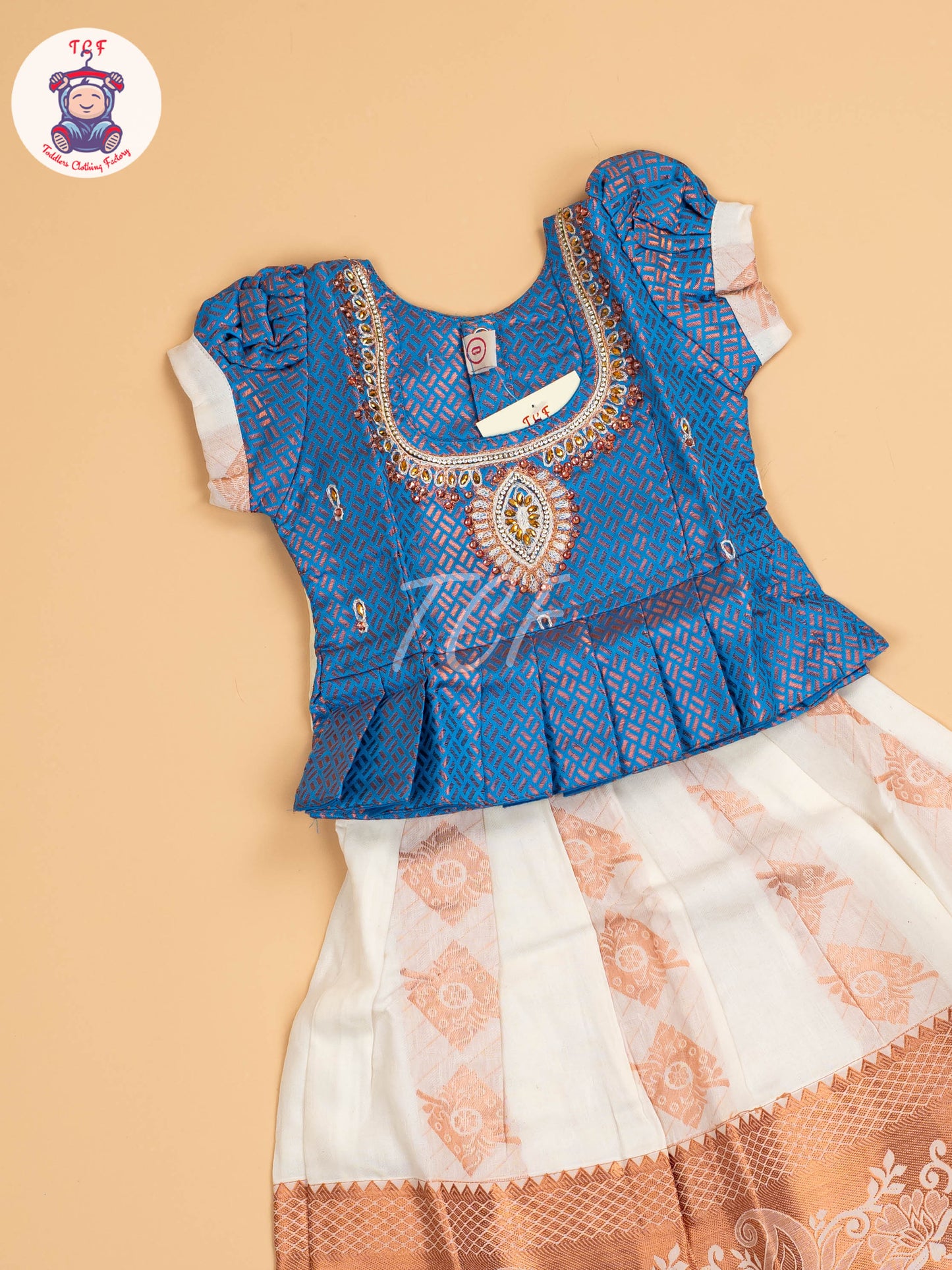 Blue & Half White Kerala Cotton - Pavadai Sattai