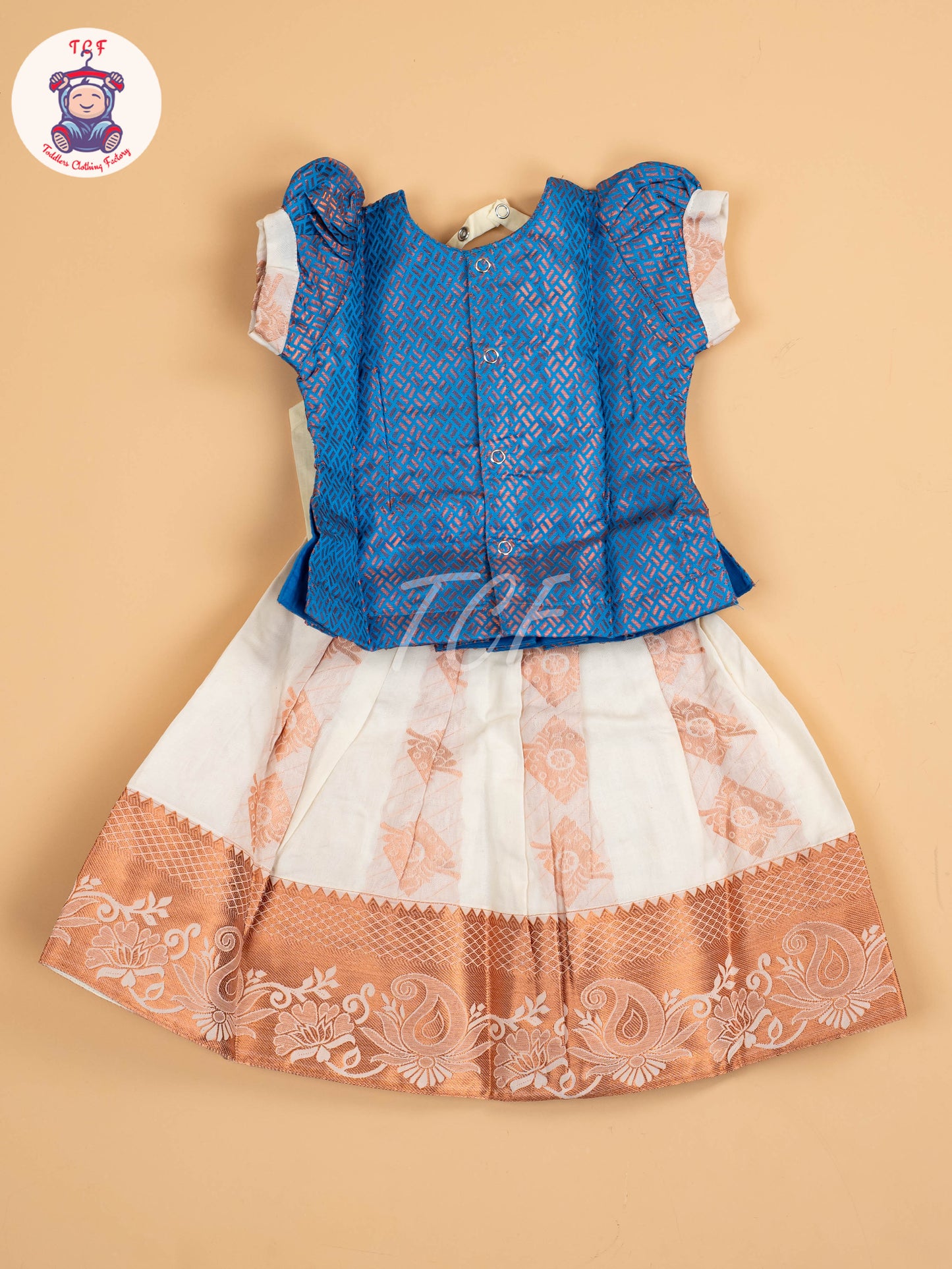 Blue & Half White Kerala Cotton - Pavadai Sattai