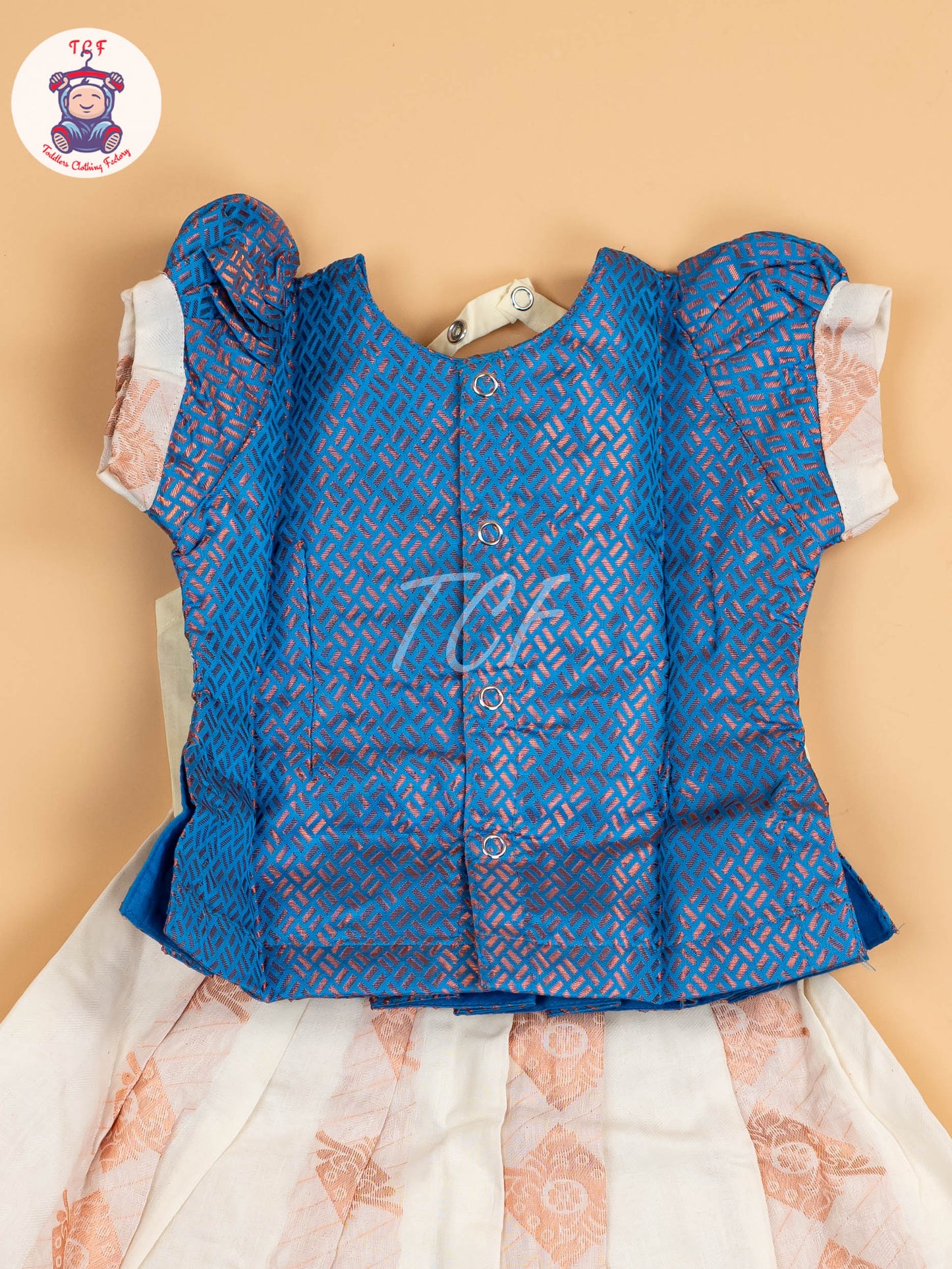 Blue & Half White Kerala Cotton - Pavadai Sattai