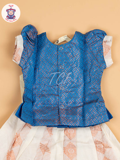 Blue & Half White Kerala Cotton - Pavadai Sattai