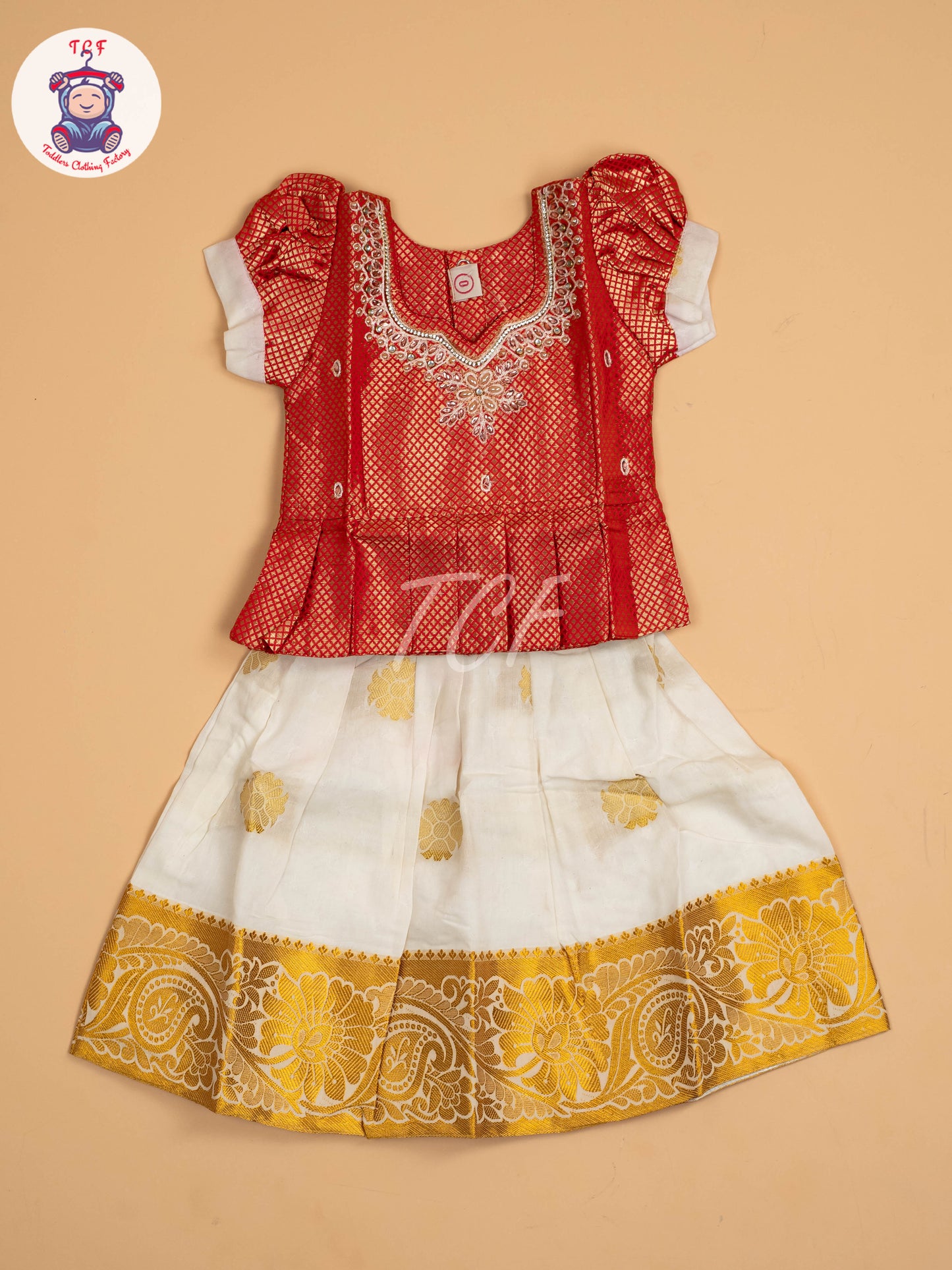 Red & Half White Kerala Cotton - Pavadai Sattai