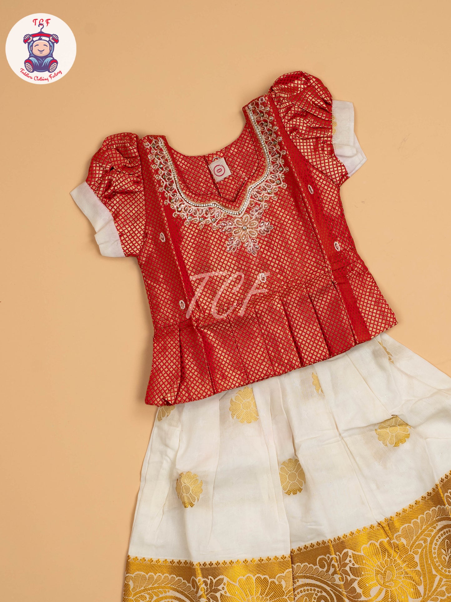 Red & Half White Kerala Cotton - Pavadai Sattai