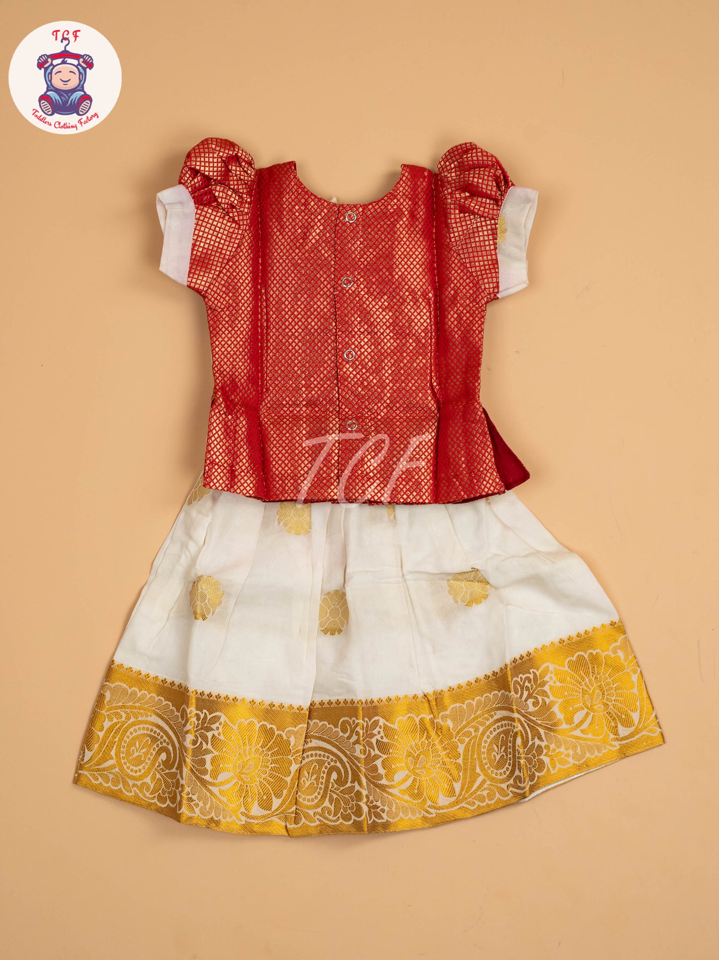 Red & Half White Kerala Cotton - Pavadai Sattai