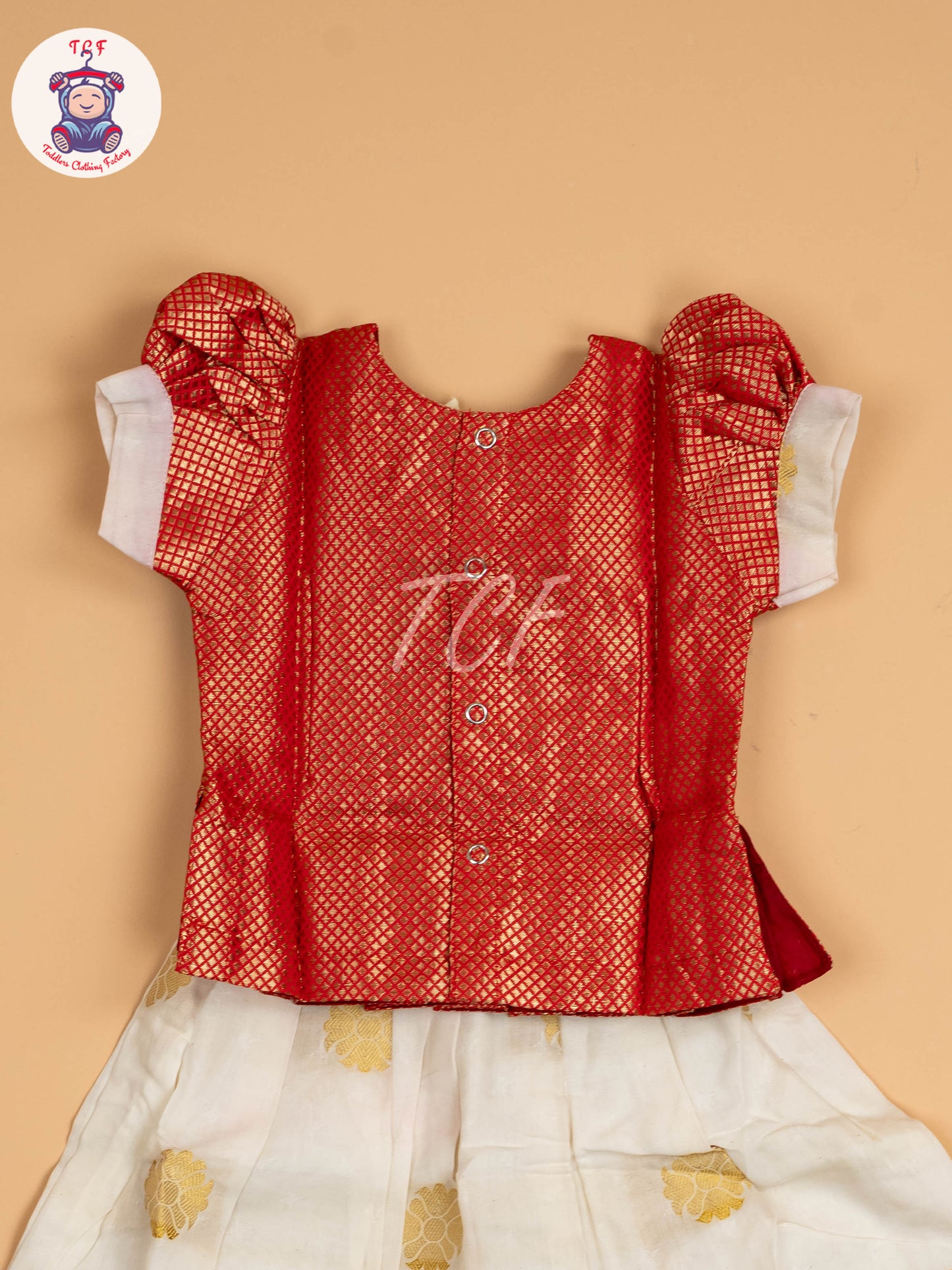 Red & Half White Kerala Cotton - Pavadai Sattai