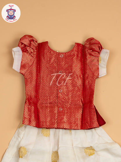 Red & Half White Kerala Cotton - Pavadai Sattai