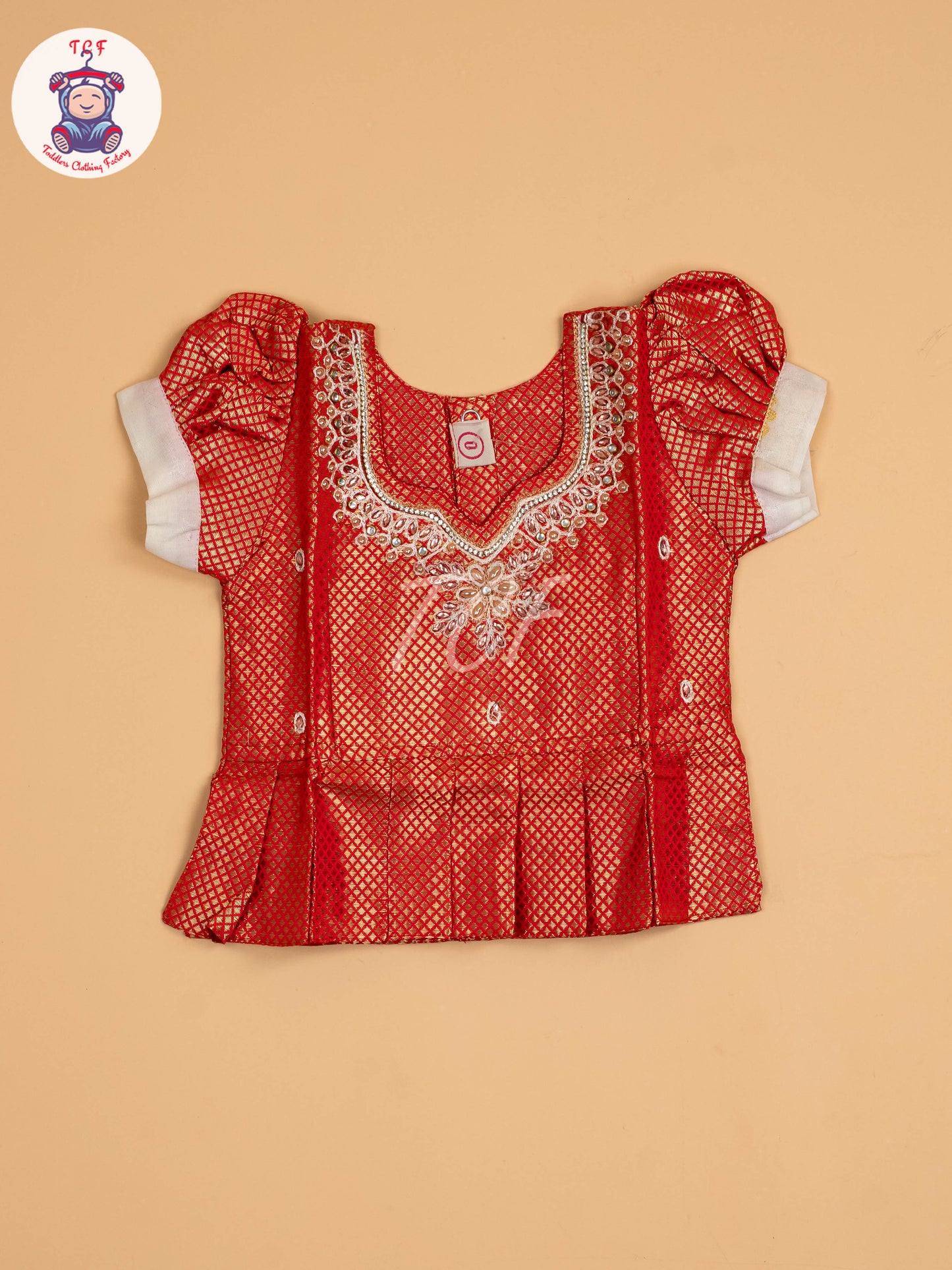 Red & Half White Kerala Cotton - Pavadai Sattai