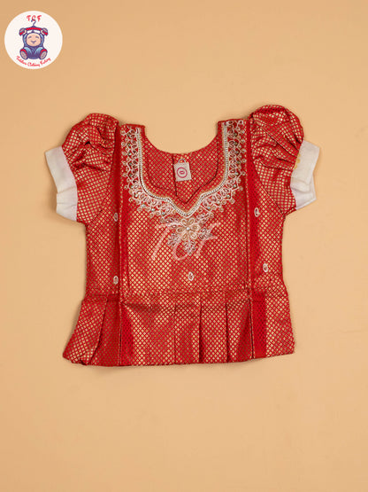 Red & Half White Kerala Cotton - Pavadai Sattai