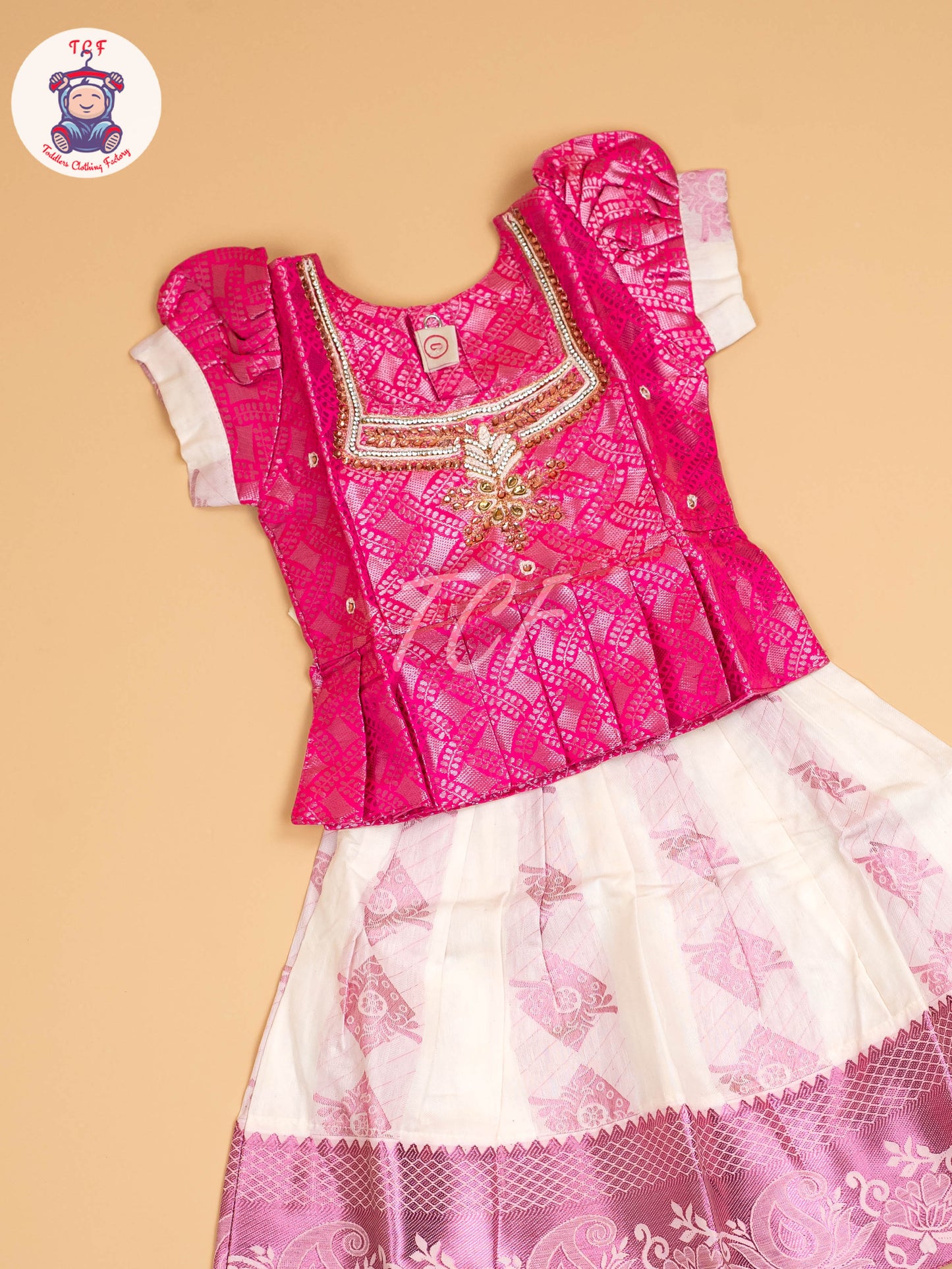 Pink & Half White Kerala Cotton - Pavadai Sattai
