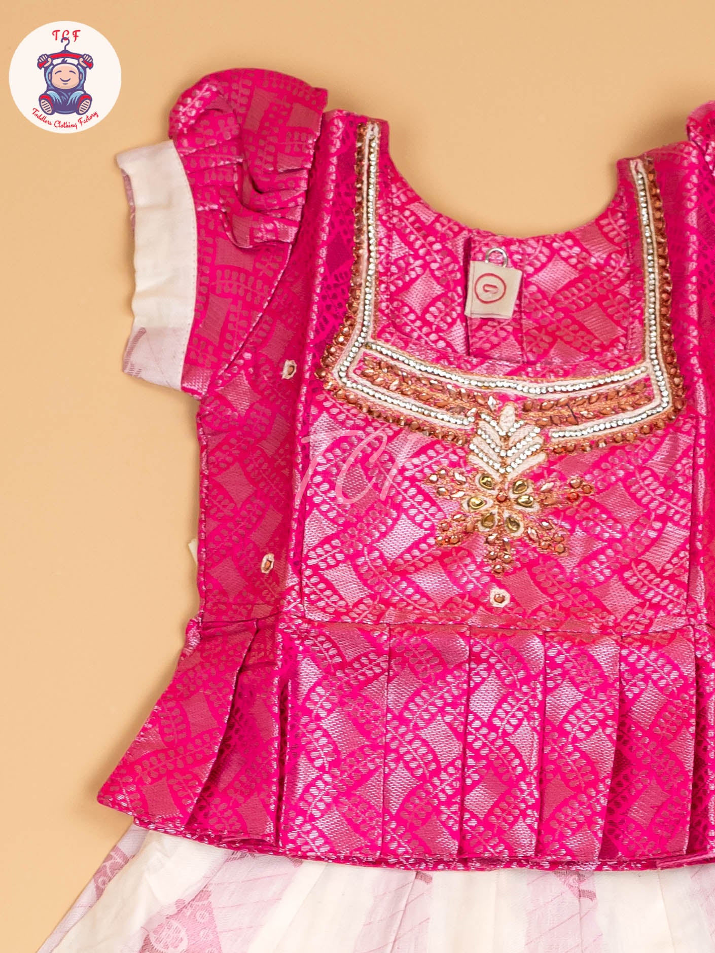 Pink & Half White Kerala Cotton - Pavadai Sattai