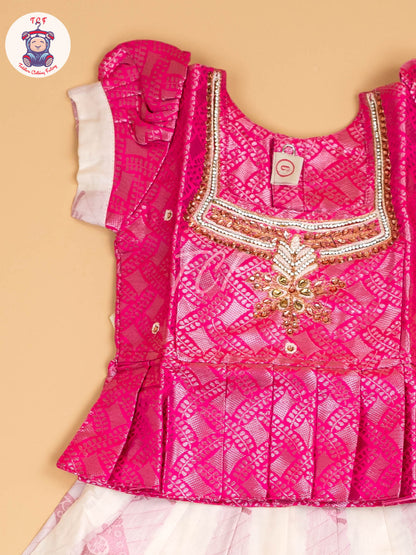 Pink & Half White Kerala Cotton - Pavadai Sattai