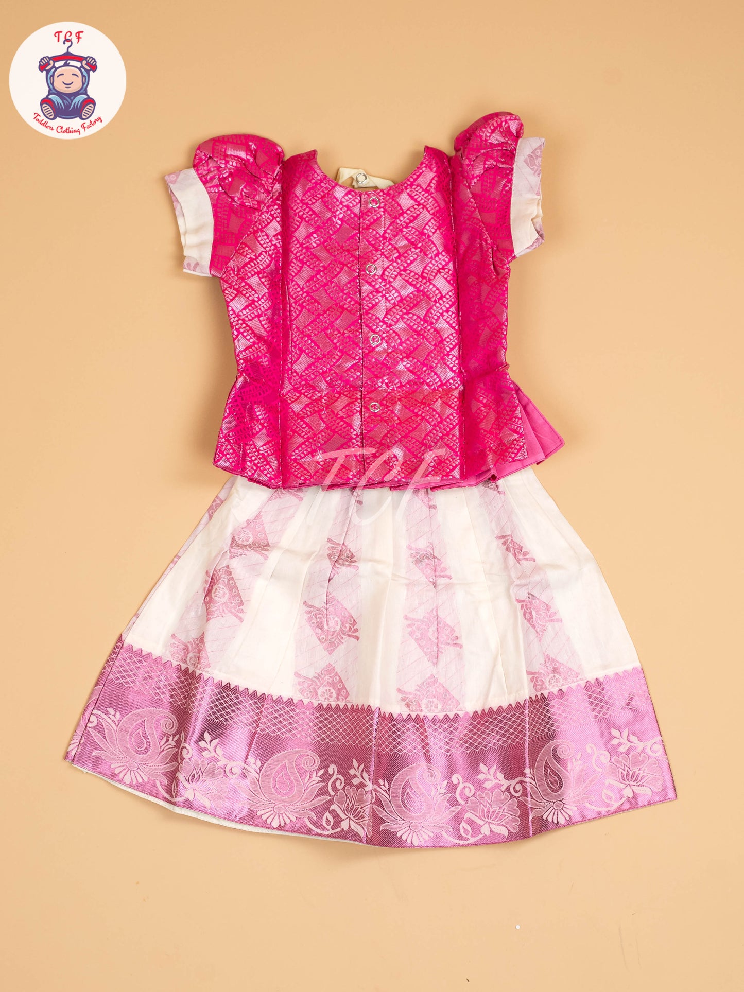 Pink & Half White Kerala Cotton - Pavadai Sattai