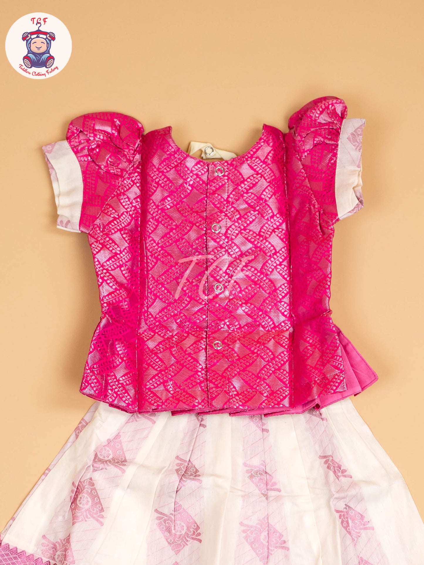 Pink & Half White Kerala Cotton - Pavadai Sattai