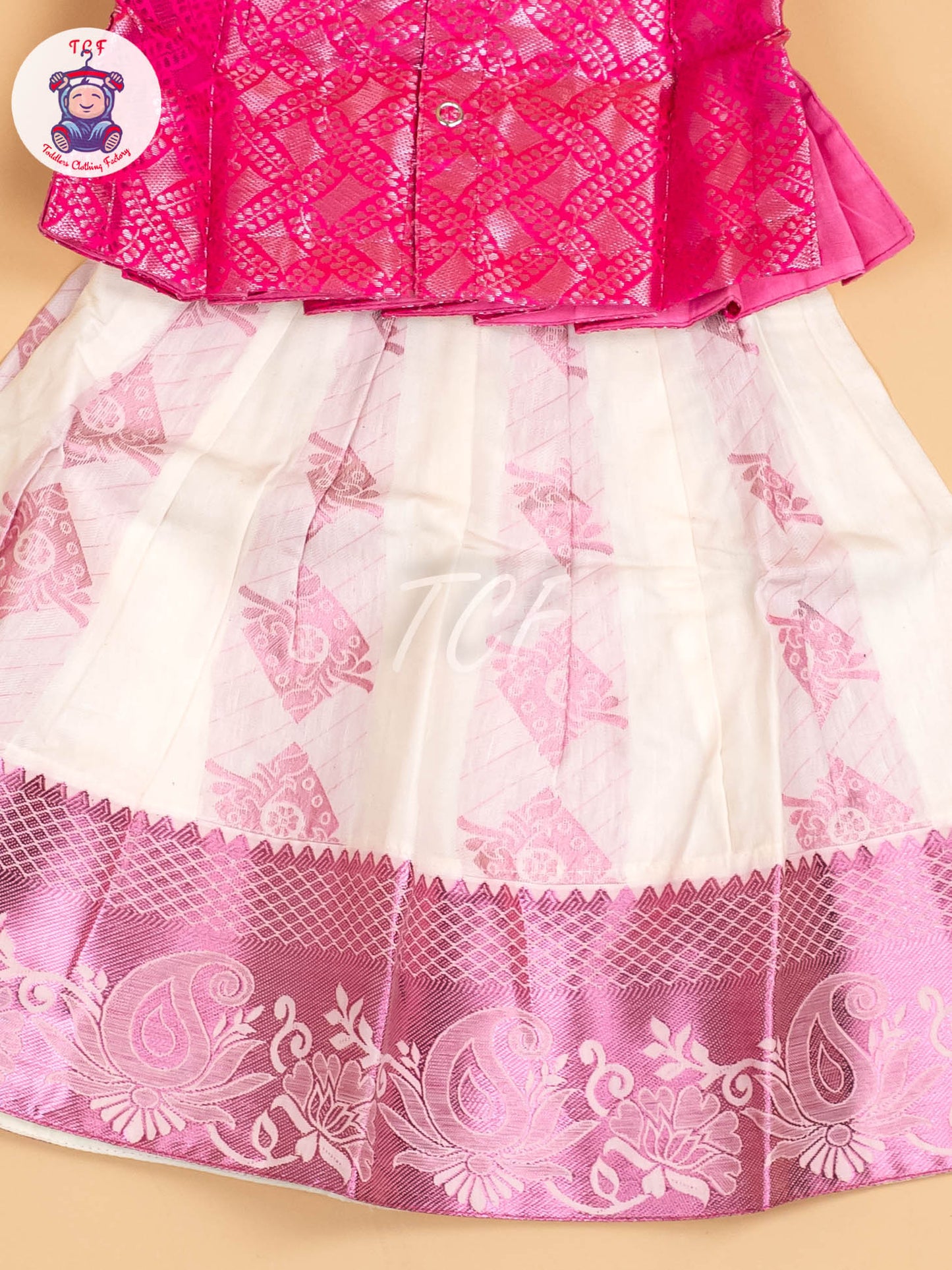 Pink & Half White Kerala Cotton - Pavadai Sattai