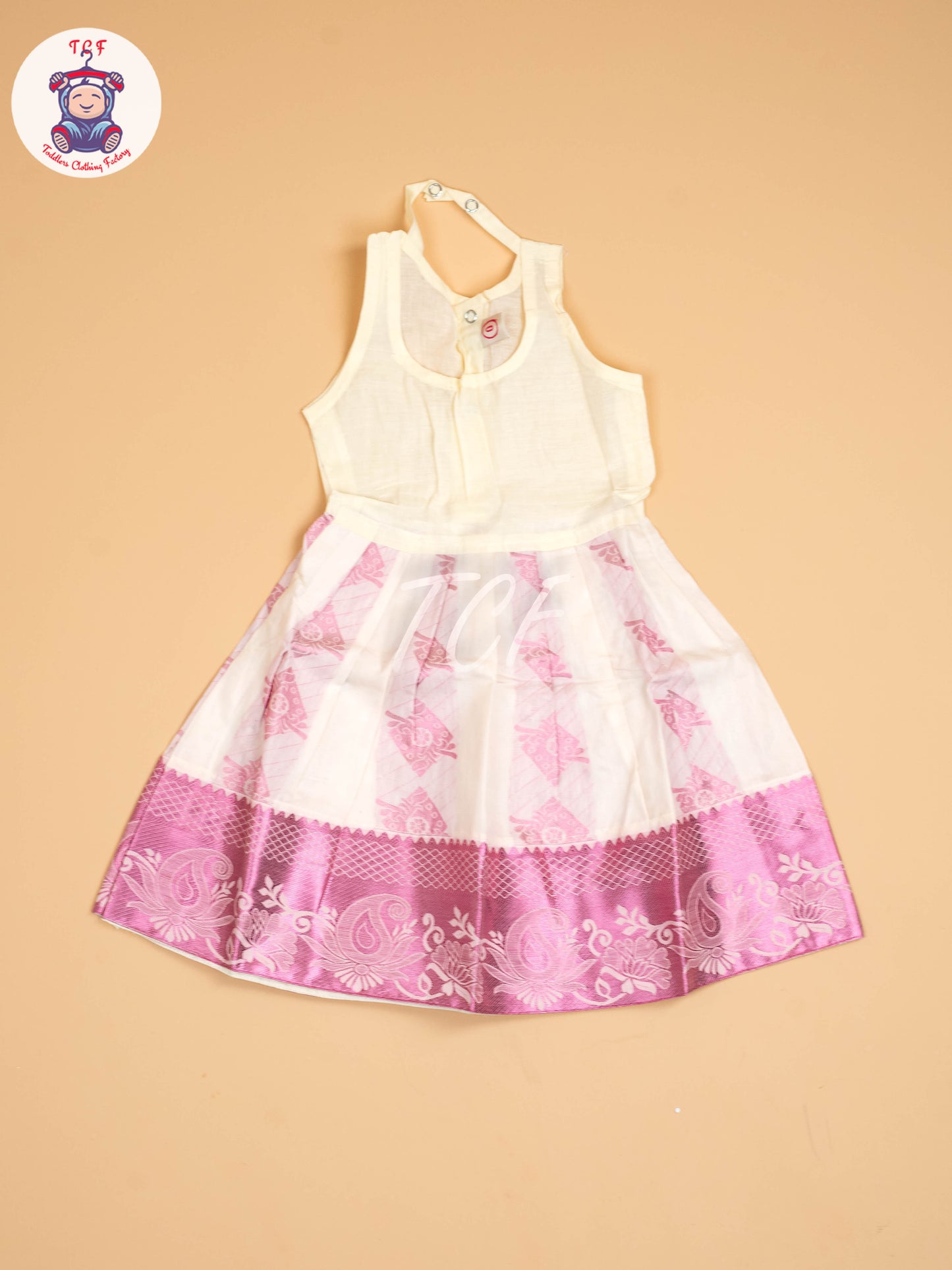 Pink & Half White Kerala Cotton - Pavadai Sattai