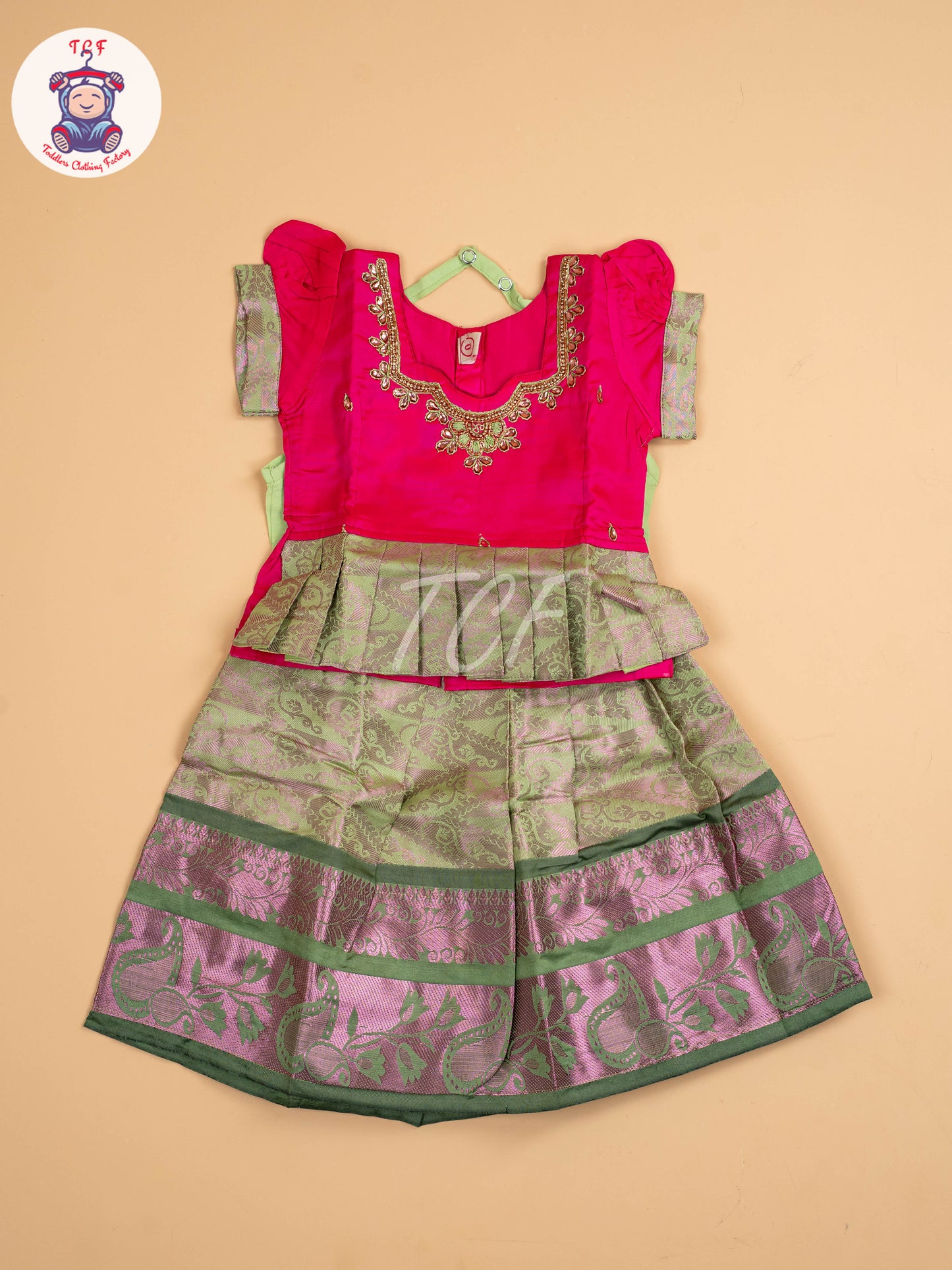 Dark Pink & Green - Pavadai Sattai