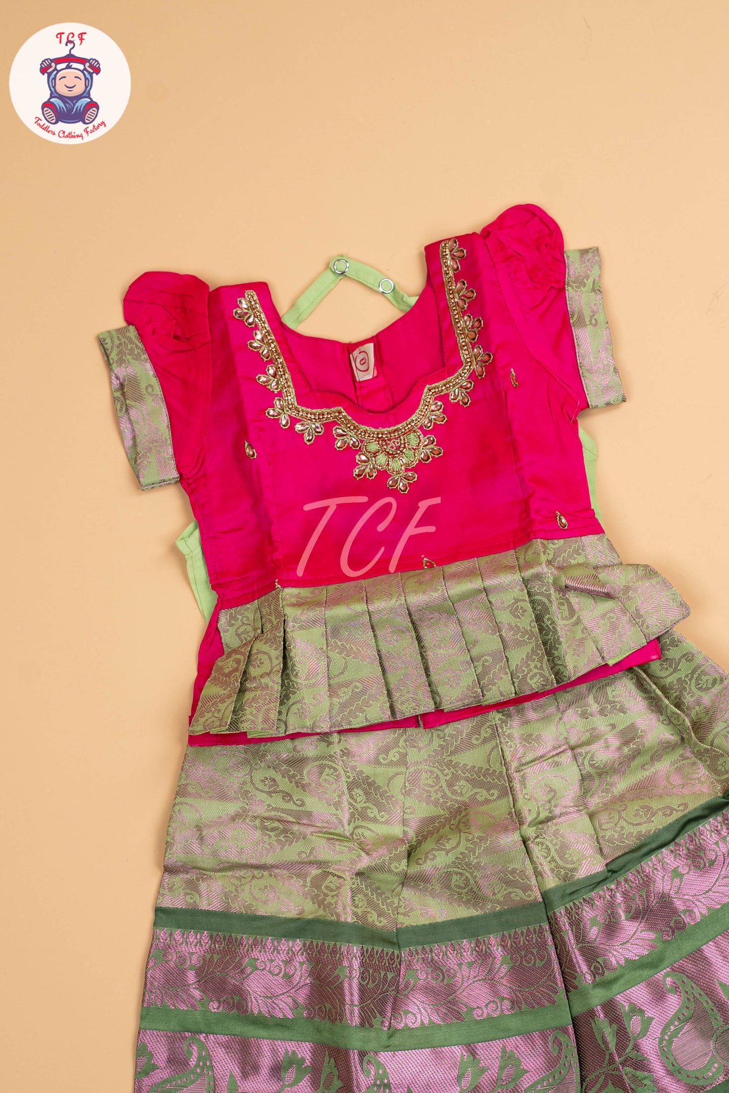 Dark Pink & Green - Pavadai Sattai