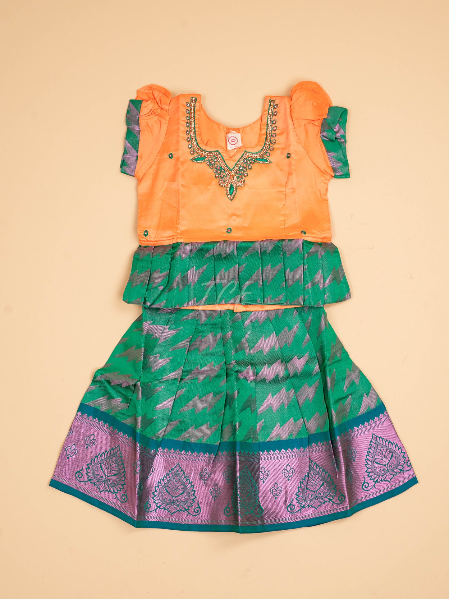 Orange & Dark Green - Pavadai Sattai