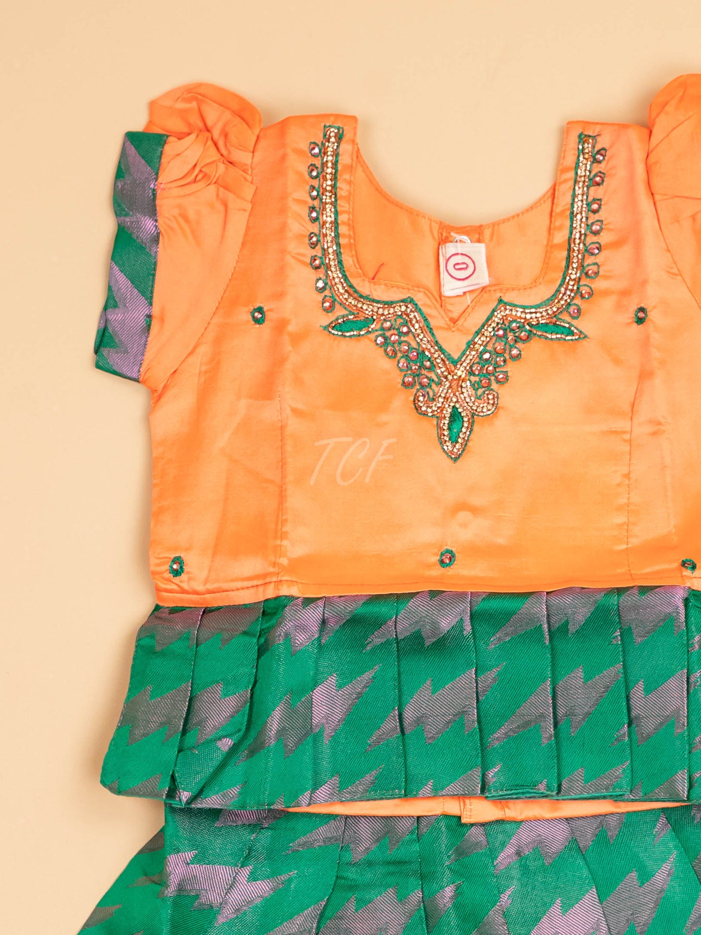 Orange & Dark Green - Pavadai Sattai