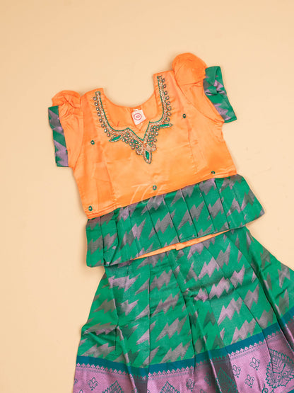 Orange & Dark Green - Pavadai Sattai