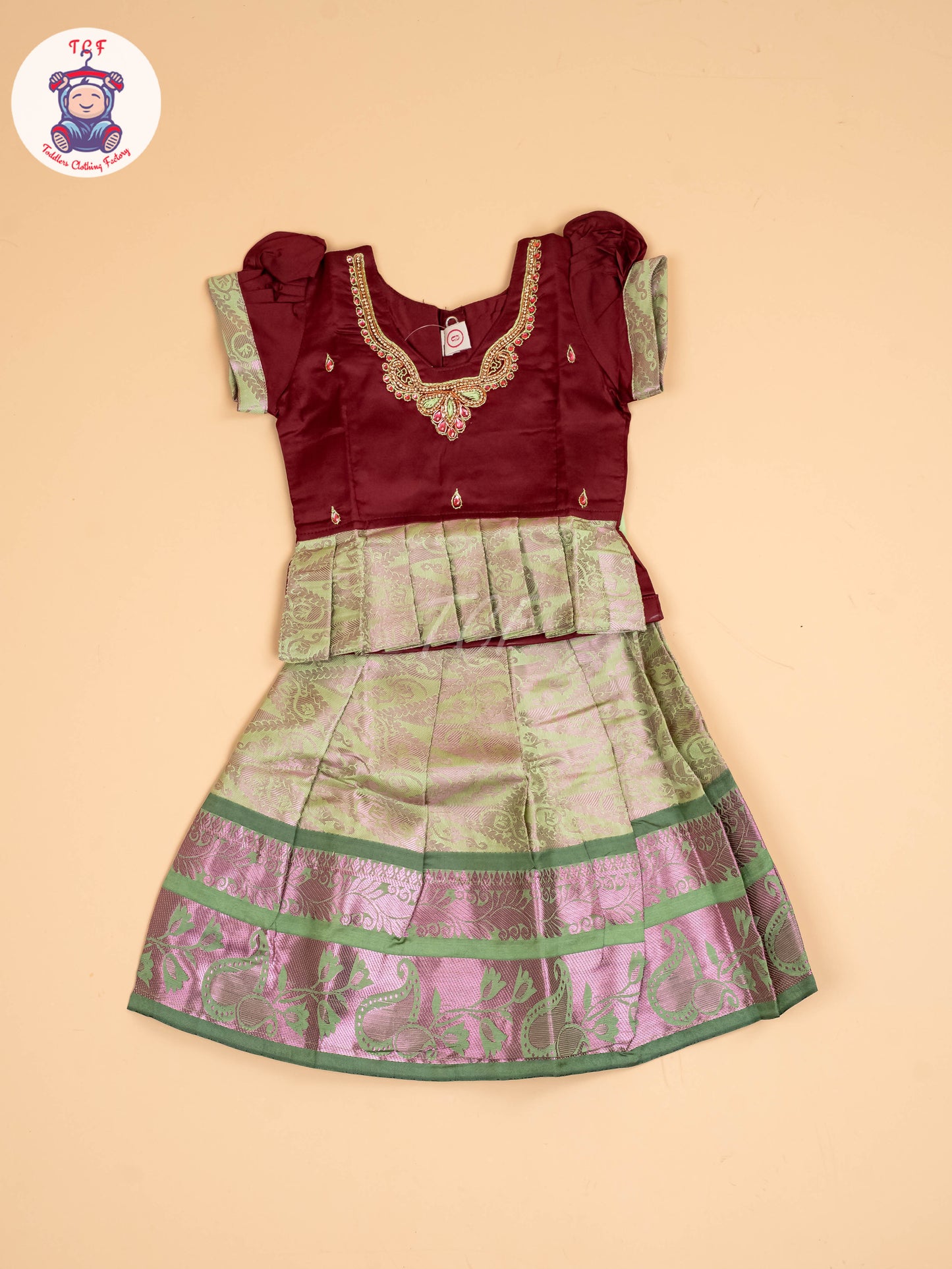 Maroon & Lite Green - Pavadai Sattai