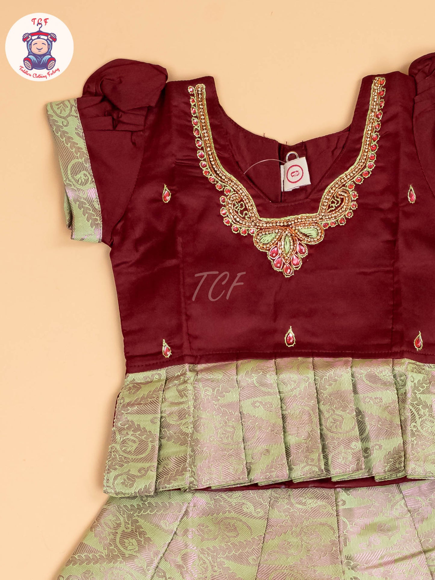 Maroon & Lite Green - Pavadai Sattai