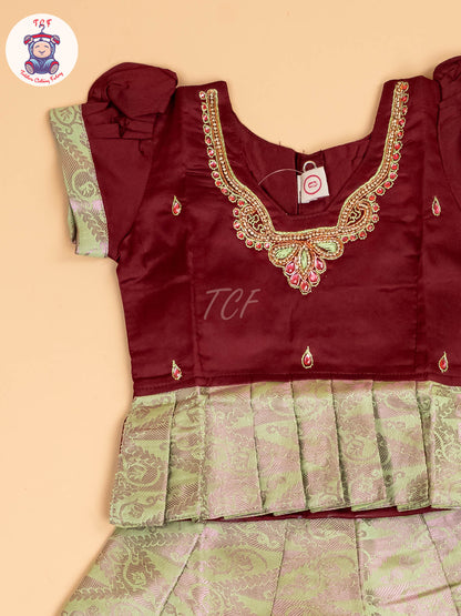 Maroon & Lite Green - Pavadai Sattai