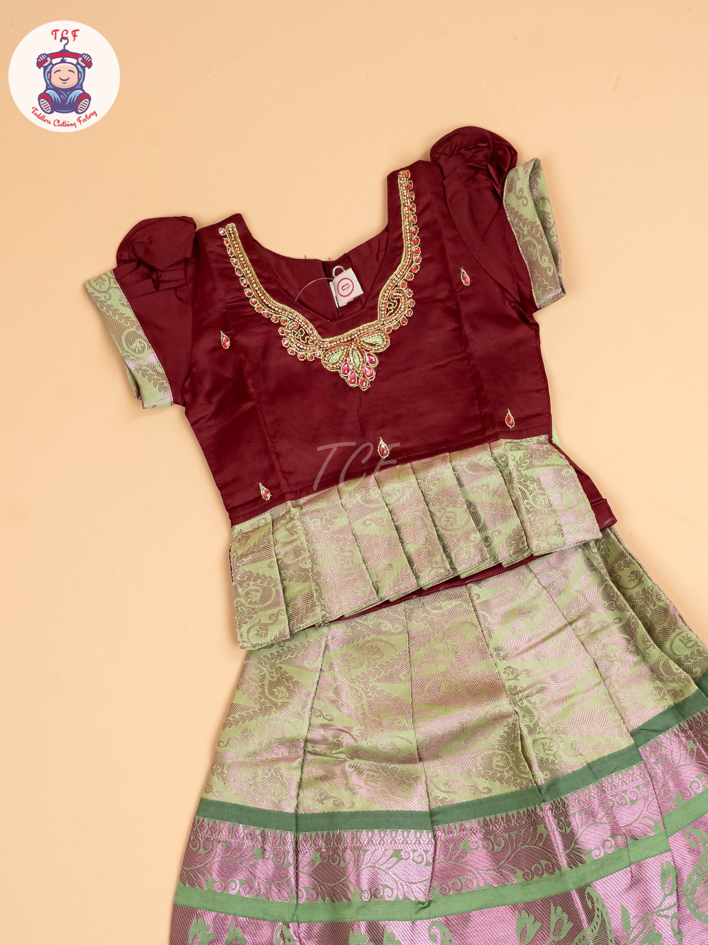 Maroon & Lite Green - Pavadai Sattai