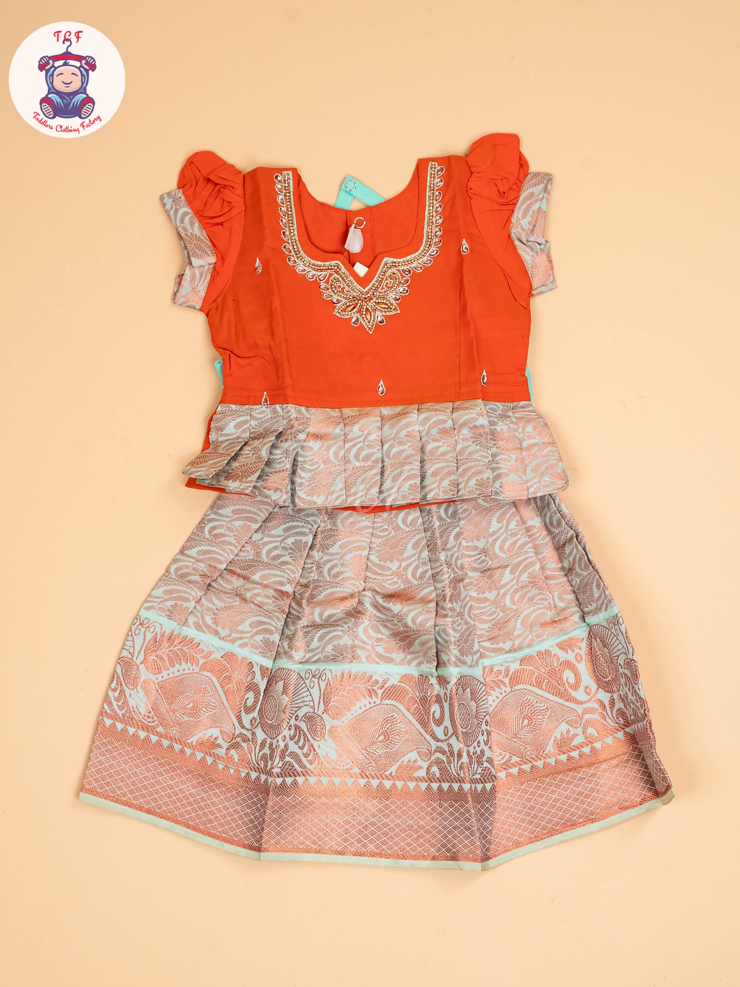 Orange & Teal Green - Pavadai Sattai