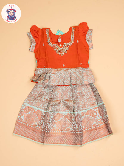 Orange & Teal Green - Pavadai Sattai