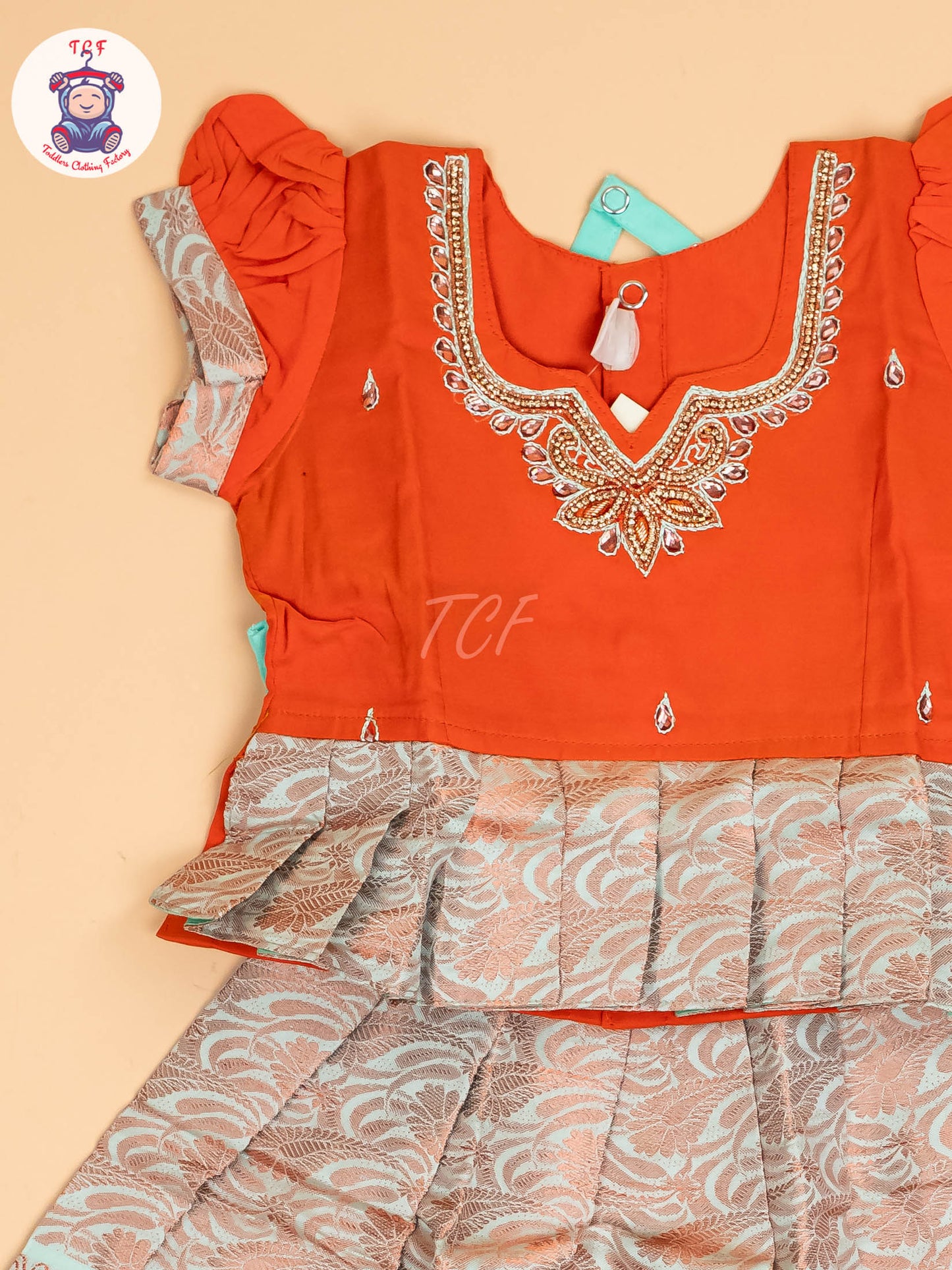 Orange & Teal Green - Pavadai Sattai