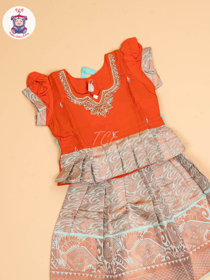 Orange & Teal Green - Pavadai Sattai