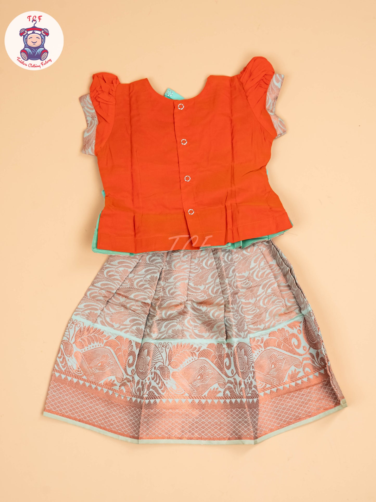 Orange & Teal Green - Pavadai Sattai