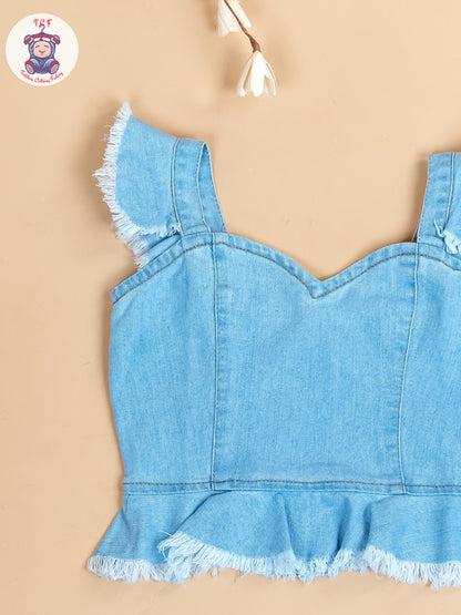 Blue - Denim Solid Top and Jean Pant