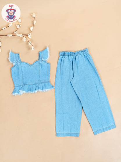 Blue - Denim Solid Top and Jean Pant