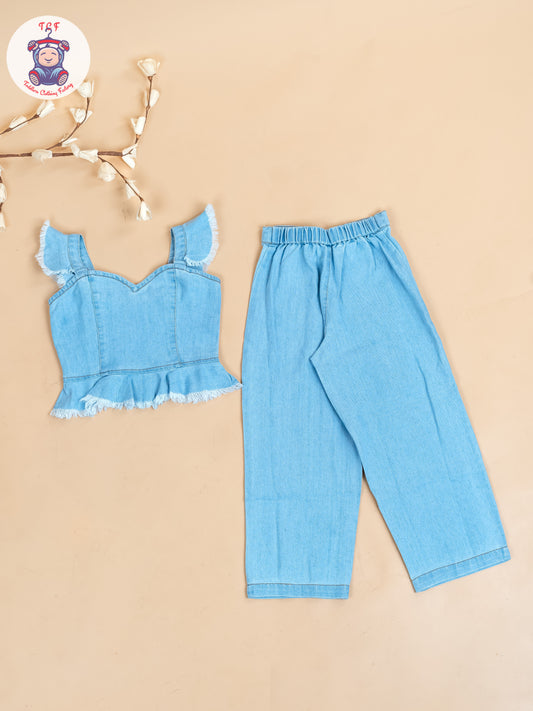 Blue - Denim Solid Top and Jean Pant