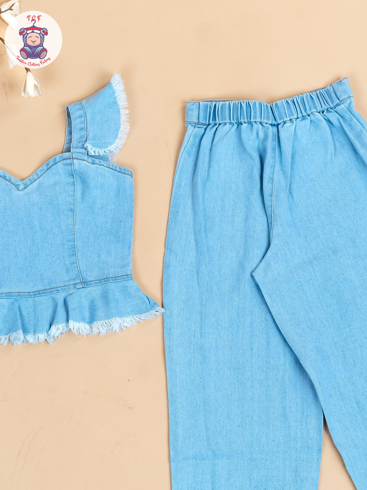 Blue - Denim Solid Top and Jean Pant